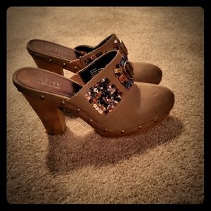 Kathy Van Zeeland Platform Studded Jeweled Clog